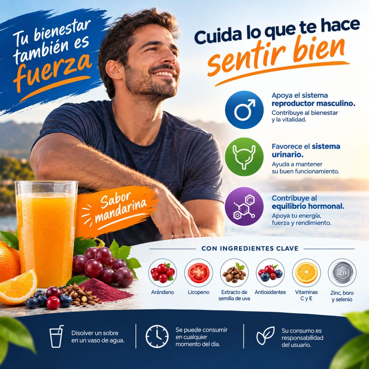 Suplemento Sabor Mandarina para el Bienestar Masculino y la Vitalidad